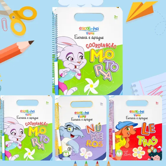 Coleção Alfabetização - Livro Caderno De Caligrafia Infantil Caneta Apagável - Espiral Maletinha + De 70 Atividades