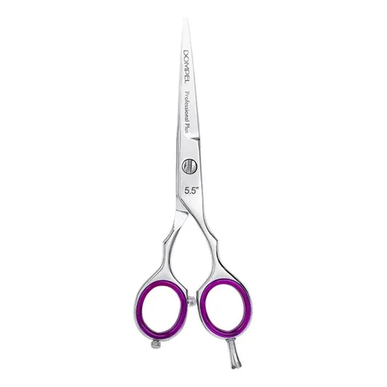 Tijera De Corte Profesional Dompel Ojo Violeta 5,5 Pulgadas Color Plateada Con Anillos Violetas