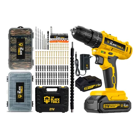 Parafusadeira Furadeira De Impacto C/ Bateria E Jogo 103 Pçs Amarelo 127/220v 60hz