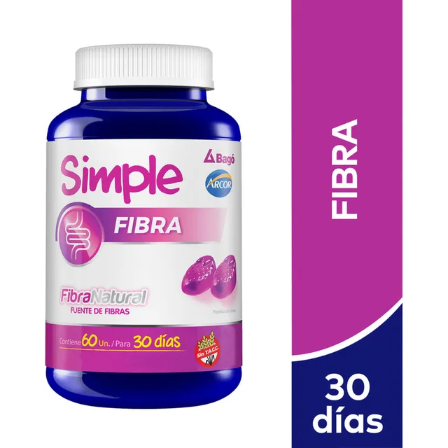 Simple Bago Fibra Pastillas De Goma Tránsito Intestinal 60 U Sabor Frutos rojos