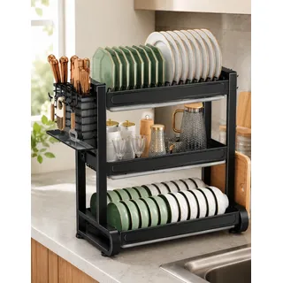 Escorredor Organizador De Louças 3 Andares Inox Para Cozinha Preto