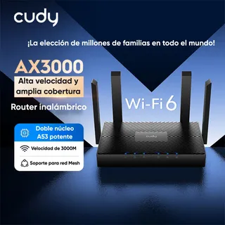 Router Wifi 6 Ax3000 Cudy Wifi 6 De Doble Banda, 4 Puertos Gigabit, Hasta 200 Dispositivos, Cobertura 150m², Control Por App, Soporte Vpn Y Mesh Wifi Color Negro