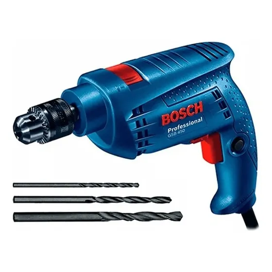 Taladro Percutor Gsb 450 Re Bosch 450w y Brocas Color Azul