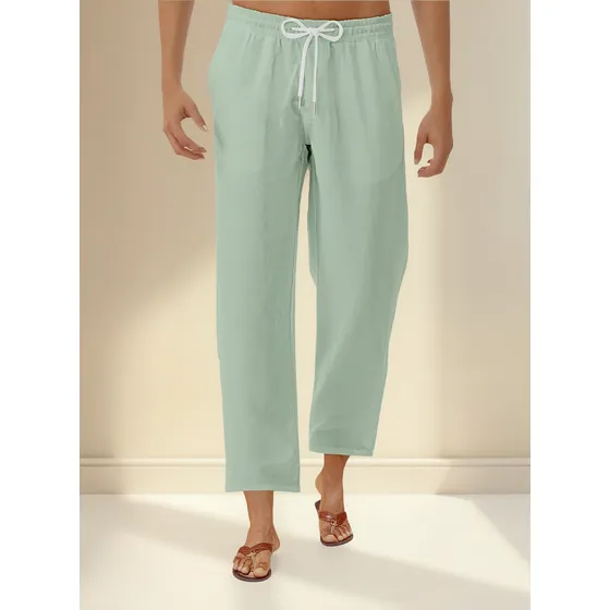 Pantalones Y Lino Holgados De Lino Para Hombre, Con Cordones