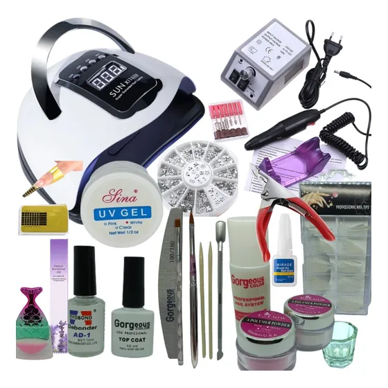 Kit Completo Uñas En Gel Y Acrílico C/ Torno Y Lámpara