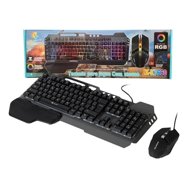 Set Teclado Y Mouse Gamer Símil Mecánico Jx-kt660 Con Rgb