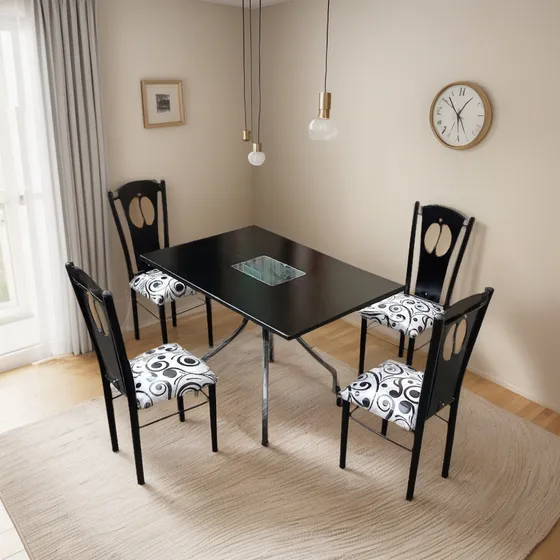 Comedor Tubular De 4 Puestos Con Mesa De Vidrio De 8 Mm