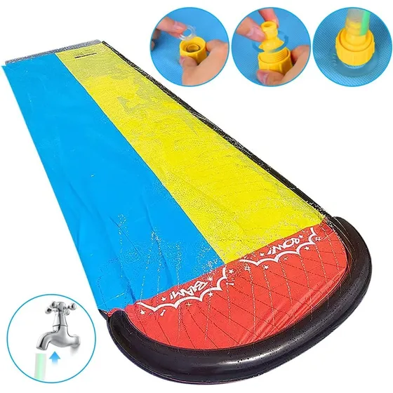 Tobogán De Agua Para Césped, Resistente, Doble Carril
