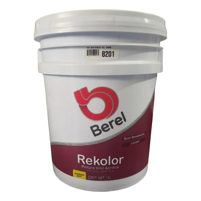 Cubeta De Pintura Vinil Acrílica Blanca Berel Rekolor 19l