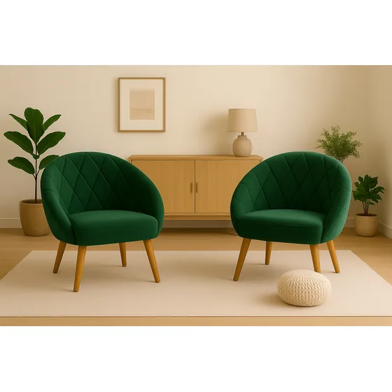 Conjunto 2 Poltronas Canastra Matelassê Pés De Madeira
