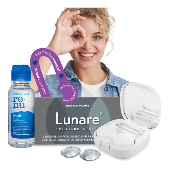 Lentes De Contacto Bausch Lomb Lunare | Color Azul Grisaceo Sin Graduación | Kit Optioutlet Incluye Estuche Con Espejo Y Solución De 60ml | Pupilentes De Colores Naturales De Duracion Mensual
