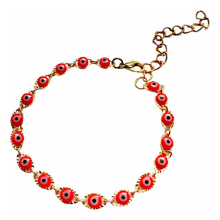 Pulsera Ojitos Turcos Rojos Baño Oro 14k Regalo Protección Pulsera Ojitos Turcos Rojos Baño Oro 14k Regalo Protección