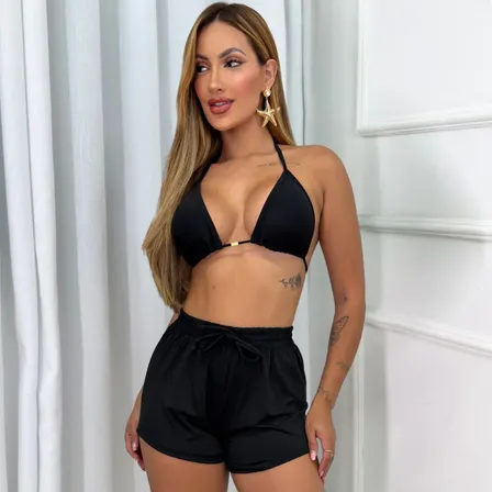 Conjunto Biquíni Short 3 Peças Tendência Saída Praia Piscina