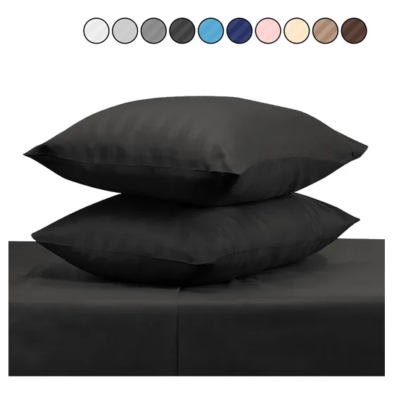 Juego de Sábanas Matrimonial 3000 Hilos Suave Diseño Rayado 4 Piezas Blick Color Negro