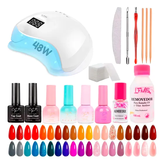 Kit Inicial X16u Cabina Led Uv 48w Gel Uñas Semipermanentes