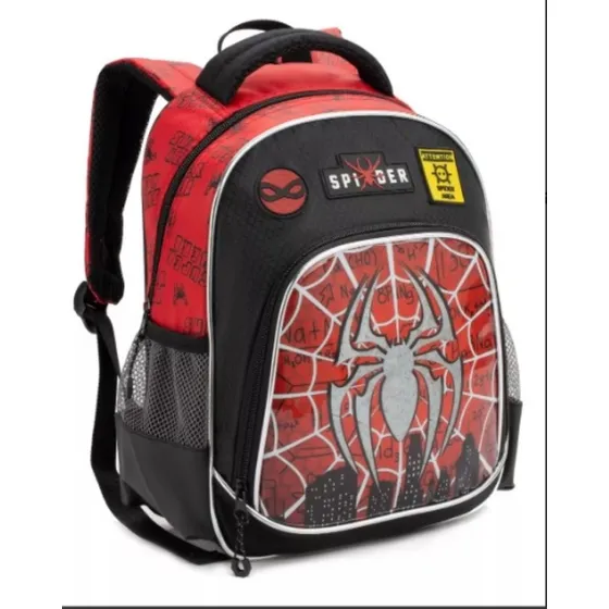 Mochila Costas Pequena Creche Homem Spider Aranha Infantil Denlex Escolar DL1495 15L Vermelho/Preto