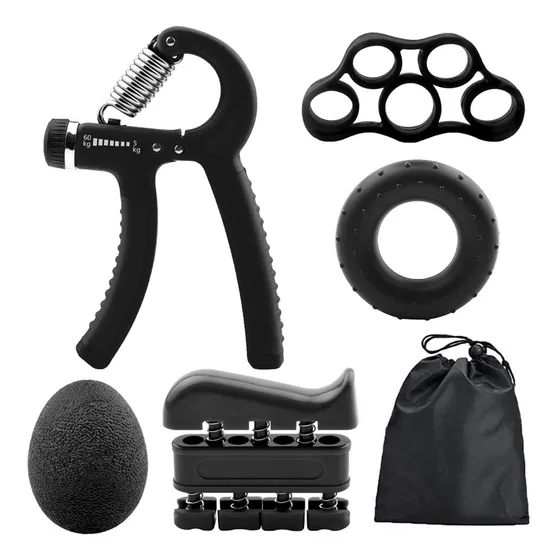 Kit 5 Pçs Exercício Aperto Dedos Mãos Punho P/ Fisioterapia Cor Preto