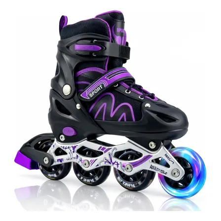 Patins Roller In Line Regulável C/ Ajuste E C/ Luz De Led Roller 32 Ao 35 M Roxo
