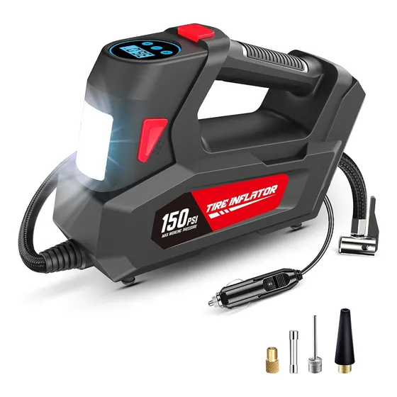 Compressor De Ar 12v 150psi Lanterna 3 Bicos Pneu Bolas Bike