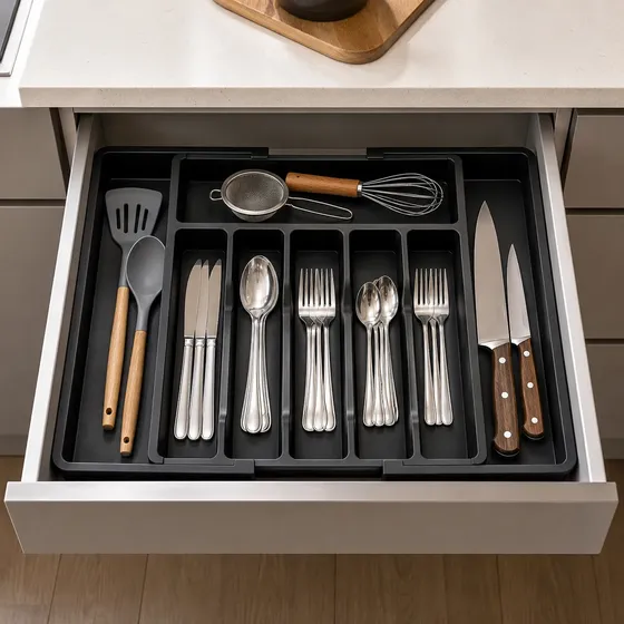 Organizador De Talheres Gaveta Com Extensor 8 Compartimentos
