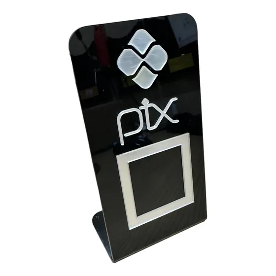 Placa Pix Qr Code Em Acrílico Preta Prata