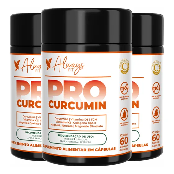 Kit C/3 Potes Suplemento Em Cápsula Cúrcuma Premiun 180 Caps