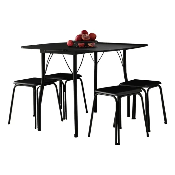 Conjunto Mesa Extensível Com 4 Banquetas Preto Carraro Desenho do tecido das cadeiras Liso