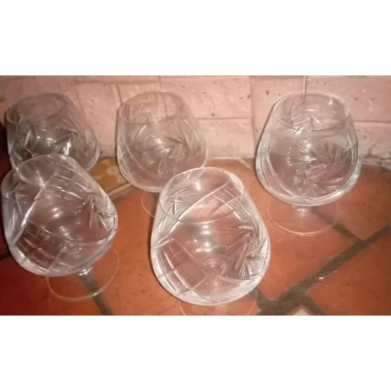 Set 6 Copas De Cristal Para Brandy Labradas Base Redonda