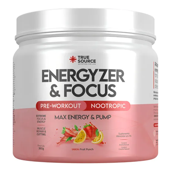 Pré Treino Energyzer Focus True Source Coenzima Q10 Taurina Sabor Energyzer Focus Fruit Punch 360g