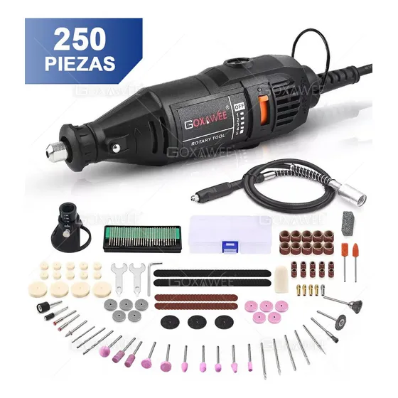 Goxawee® Mini Taladro Mototool 130 W Con Eje Flexible Y 250 Accesorios De Velocidad Variable
