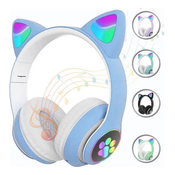 Fone De Ouvido Bluetooth Orelha Gatinho Infantil Led Sem Fio