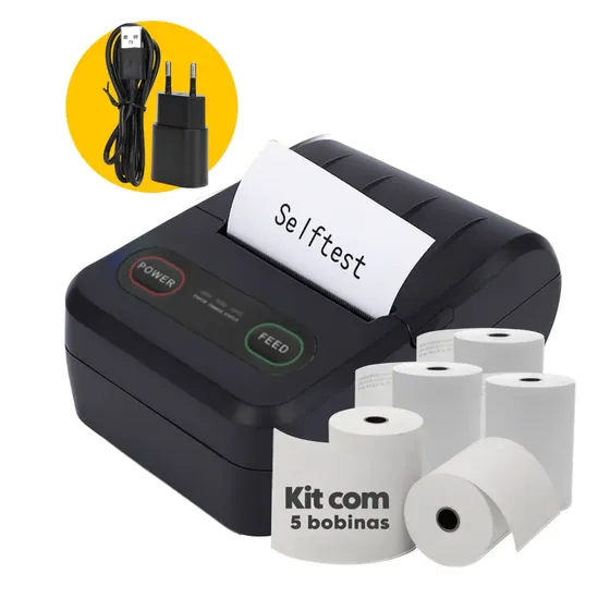Mini Impressora Termica Portatil Premium Bluetooth Kit C/ 5 Bobinas Pedidos Pequena Comanda Recibo Qr Code Iget