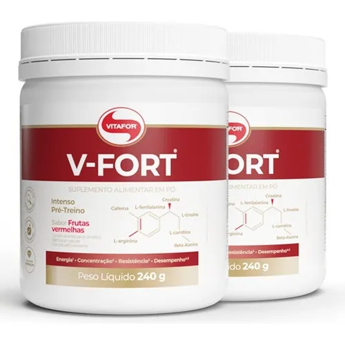 Kit 2 V-fort Pré Treino Vitafor 240g Frutas Vermelhas