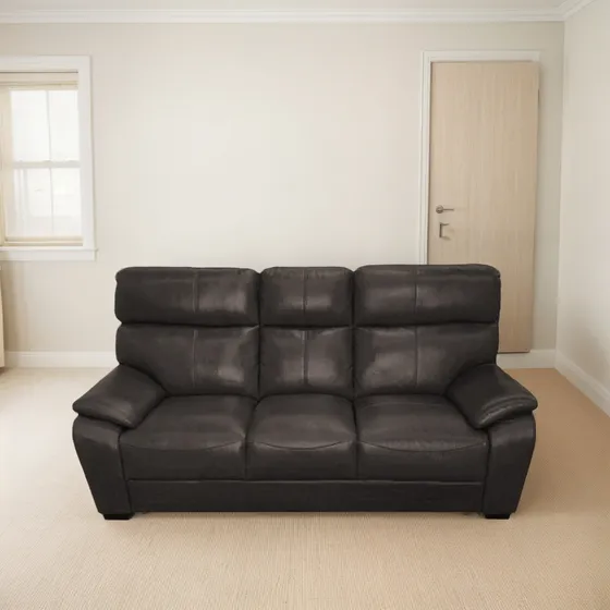 Sillon 3 Cuerpos Color Negro Cuero Sintetico 204x96x84cm