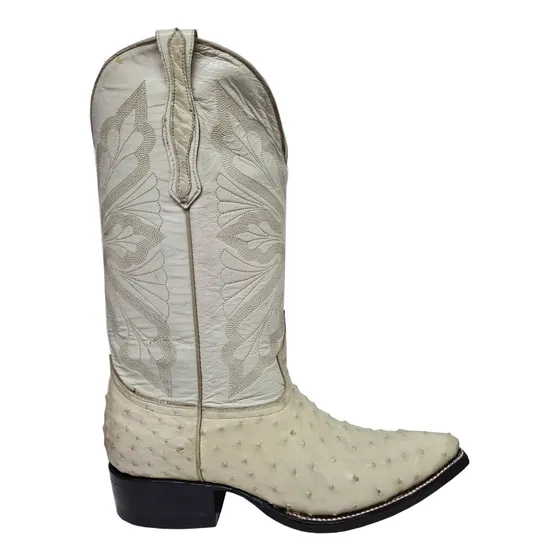 Botas Vaqueras Piel De Avestruz Color Hueso Horma Chihuahua