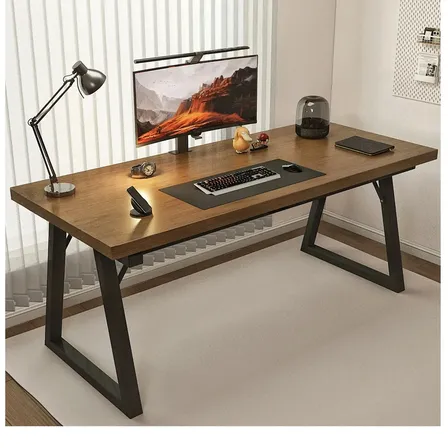 Escritorio Oficina 160cm Tablero Grueso 30mm Estructura Metálica Metal Madera Vidita Color Nogal