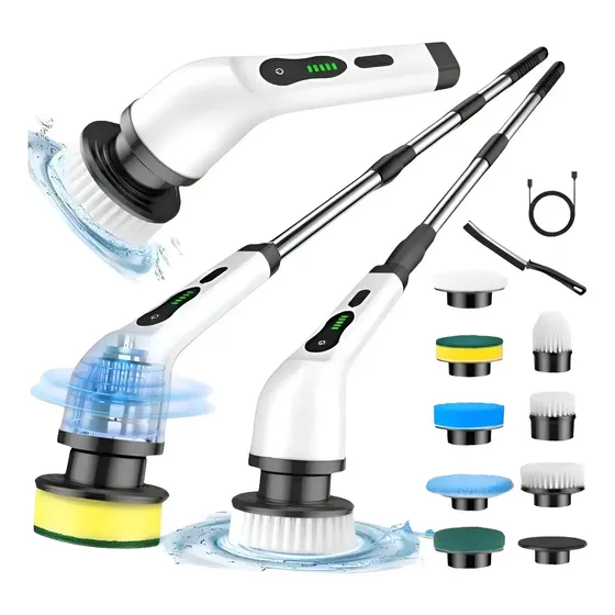 Escova Elétrica De Limpeza Mop Multifuncional Usb 9 Em 1 Branco