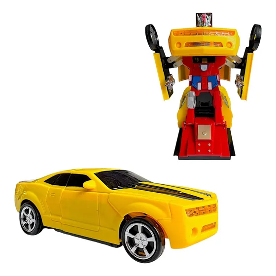 Juguete 2 En 1 Carro Transformer Con Luz Y Sonido 18x14 Cm Carro Amarillo