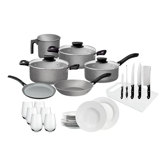 Ollas De Cocina Juego Tramontina Vasos Platos Ceramica 33 Pz