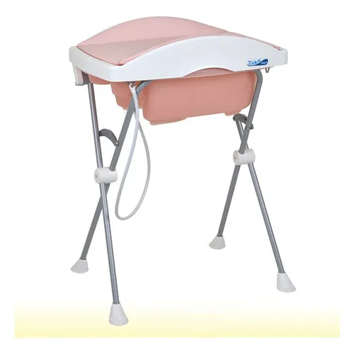 Bañera lisa Tchibum Rose Burigotto, nuevo color Rose Madder, con cambiador y soporte