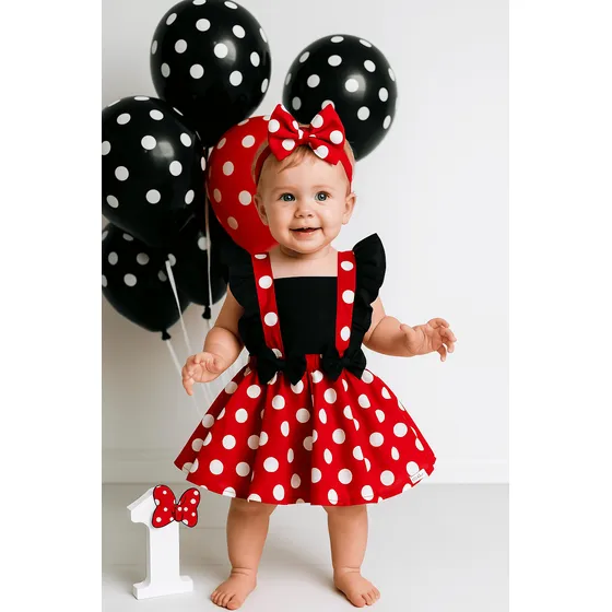 Jardineira Body Romper Conjunto Saia Macacão Minnie Vermelha