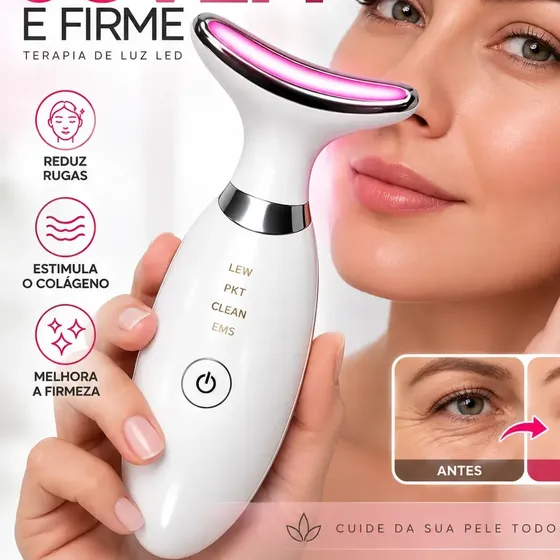 Massageador Facial LED 6 Cores Portátil Terapia de Luz Anti Rugas Rejuvenescedor