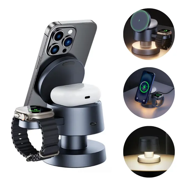 Carregador Indução Abajur Para iPhone AirPods Watch Sem Fio