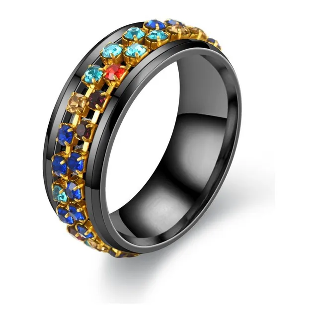 Anillo De Acero Inoxidable Con Cadena De Diamantes De Colore