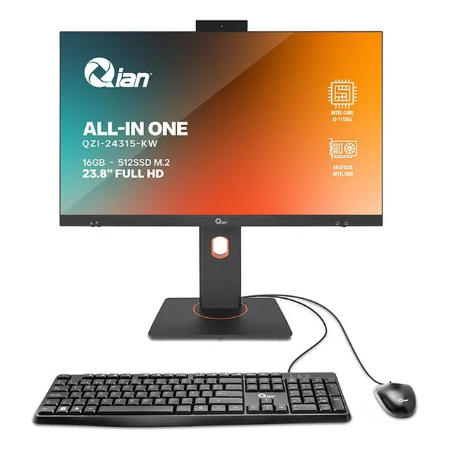 Qian All In One Qzi-24315-kw 23.8 Pulgadas 1920 X 1080, Intel Core I3-1115g4 3ghz, 16gb Drr4 3200 Mhz, 512gb Ssd, Gráficos Intel Uhd, Wi-fi 6, Bluetooth, Negro