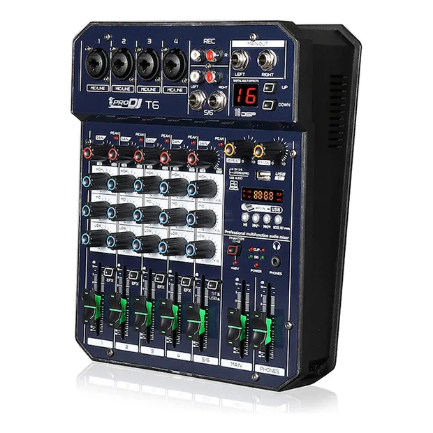 Mezclador Pro Dj T6 6 Canales Bluetooth Usb Efectos Dsp