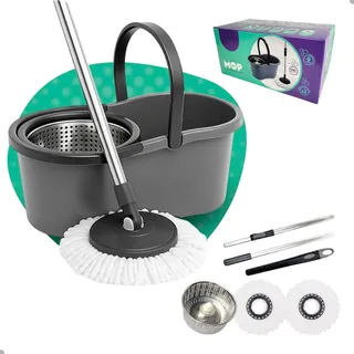 Mop Esfregão Giratório 360° Balde Inox 9l Mop Cinza