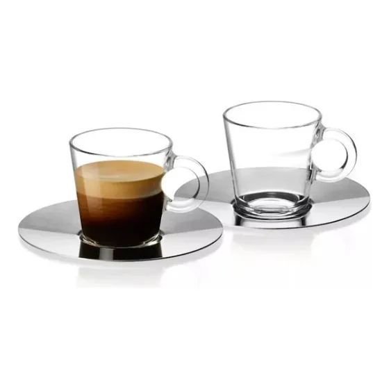 Taza Nespresso View Lungo + Plato Color Vidrio Sin Diseño
