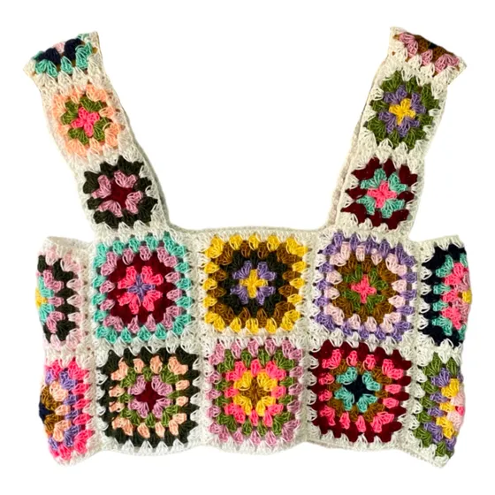 Blusa Crop Top Crochet Tejido A Mano Multicolor