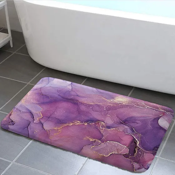 Alfombra Baño Abstracta Marmol Morado Elegante Textura Para